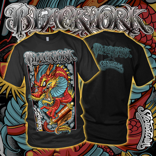 TONY CIAVARRO SLOWDOWN X BLACKWORK (BLACK T-SHIRT) Dragon and Scroll
