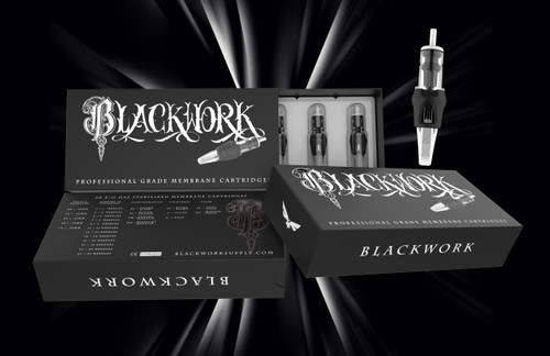 BLACKWORK CARTRIDGES- 4 SIZE- BUGPIN CURVED MAG SAMPLE BOX - (#10 CURVED MAG, LONG TAPER)