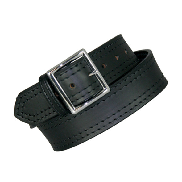 1-3/4" Garrison Belt, 4 Row Stitched - Plain Black - Silver Hardware