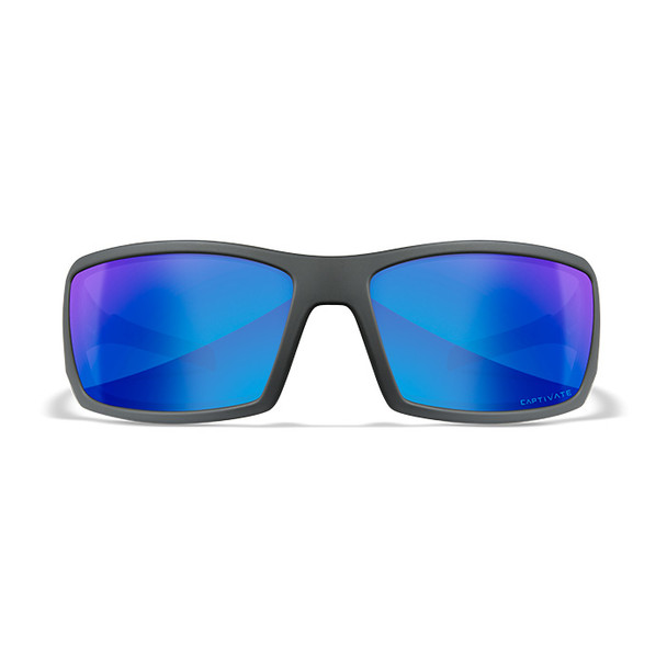 WX Twisted - CAPTIVATE™ Polarized Blue Mirror Lens + Matte Grey Frame (front)