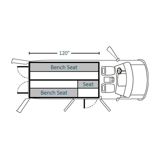 Prisoner Transport Insert for 2015+ Ford Transit (PT-F05-120-3) (top view drawing)