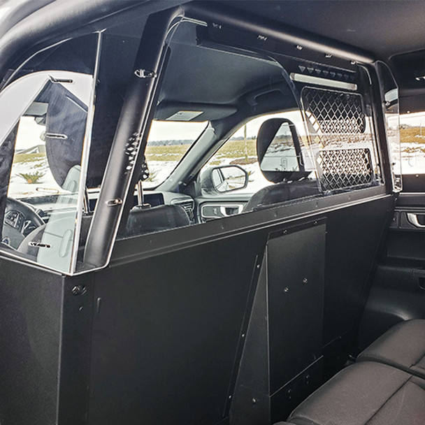 Passenger Partition with Large Mesh Window for 2020+ Ford Interceptor Utility - Installed (3)