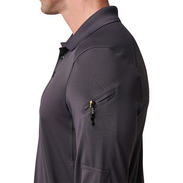 Helios Long Sleeve Polo Shirt - Charcoal - Shoulder Mic Pocket