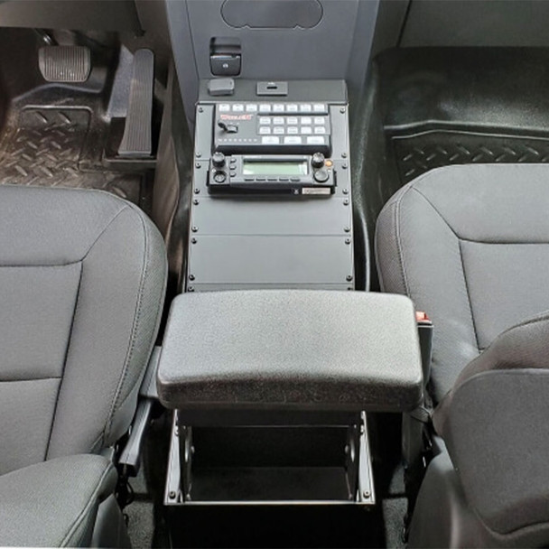 Vehicle-Specific 23″ Angled Console for 2020+ Ford Interceptor Utility - Installed Vehicle-Specific 23″ Angled Console for 2020+ Ford Interceptor Utility - Installed