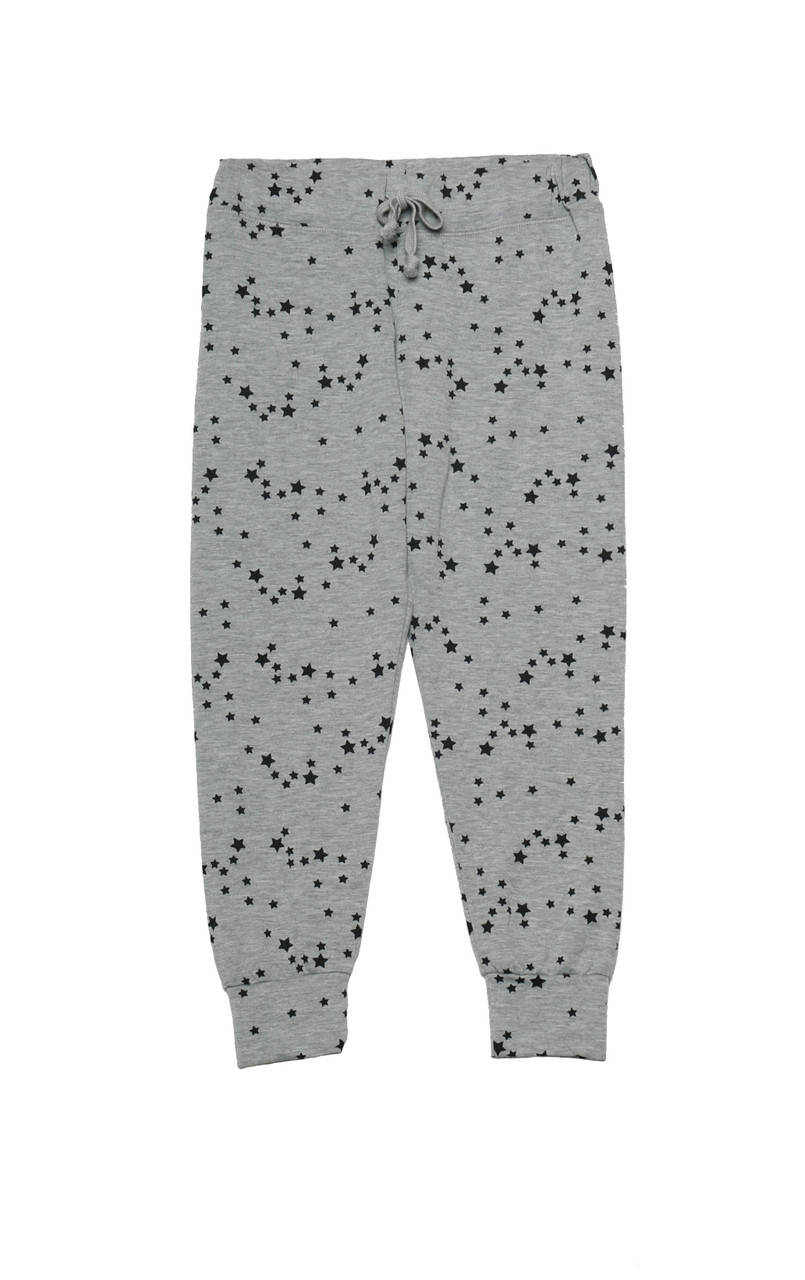 grey sweatpants with black stars