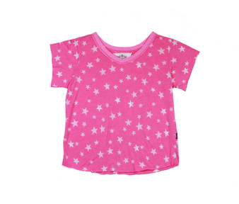 HOT PINK SHORT SLEEVE BOXY V-NECK TEE