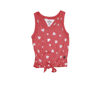 V. RED BURNOUT HEARTS TIE FRONT RACER TANK
