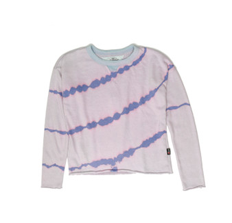 DIAGONAL TIE DYE LOGN SLEEVE CREW RAW EDGE WITH V INSERT