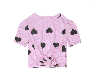 C PINK PUFF SLEEVE KNOTTED TEE