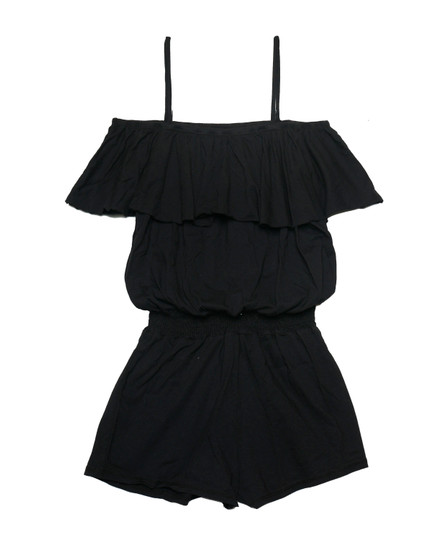 BLACK RUFFLE ROMPER SMOCKING WAIST