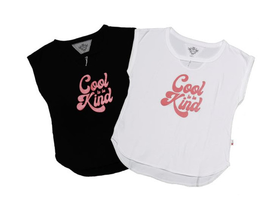 BLACK WHITE "COOL TO BE KIND" SCREEN PRINT MUSCLE TOP WITH FRONT KEY HOLE
