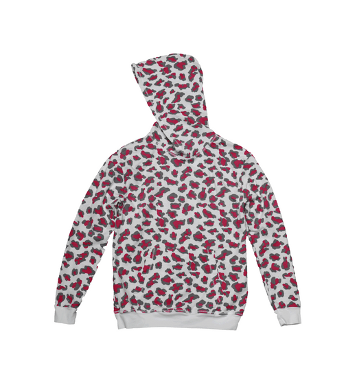 PINK GREY LEOPARD PRINT LONG SLEEVE OVERSIZED HOODED PULLOVER