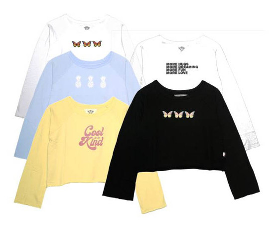 WHITE, CBLUE, LT YELLOW, BLACK SCREEN PRINT LONG SLEEVE CONTRAST MESH CREW