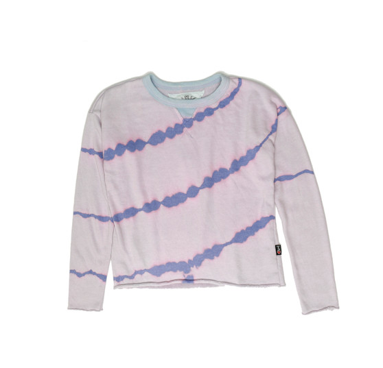 DIAGONAL TIE DYE LOGN SLEEVE CREW RAW EDGE WITH V INSERT