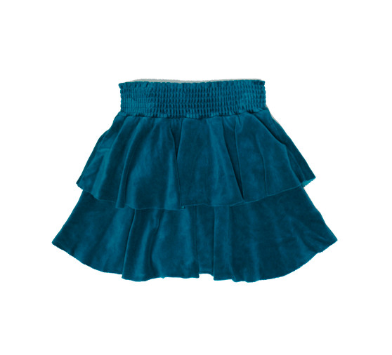 TEAL VELOUR SMOCKING TIERED SKIRT