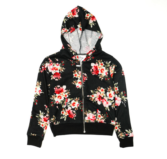 BLACK FLOWER HACCI LONG SLEEVE HOODED ZIPPER JACKET