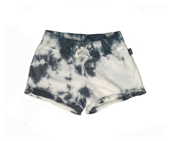 CREAM NAVY TIE DYE RAW SHORTS WITH BACK POCKET