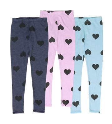 GIRLS BLACK HEART PRINT FULL LENGTH LEGGINGS