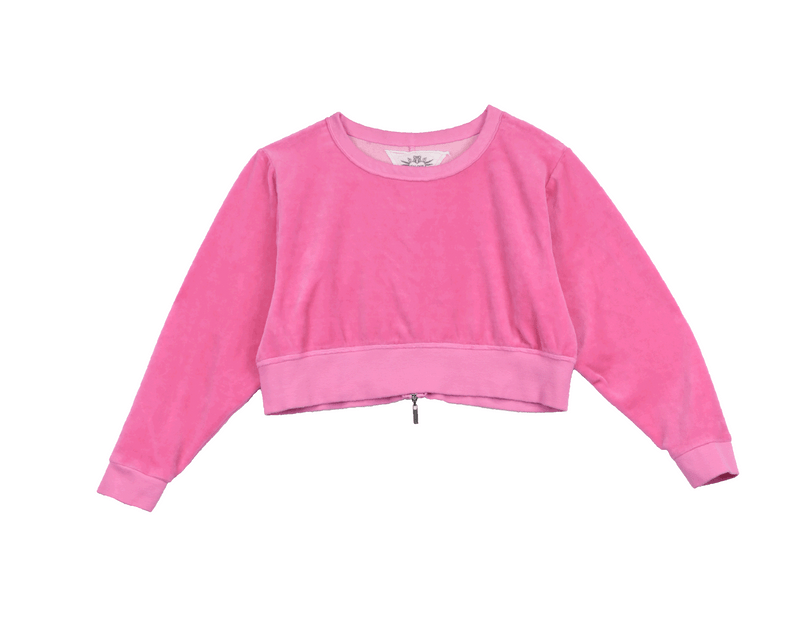 BRIGHT PINK VELOUR LONG SLEEVE CREW TOP