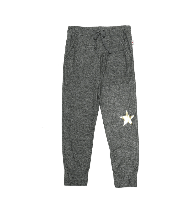 CHARCOAL SLOUGH SWEAT PANTS WITH BACK POCKETS WITH GOLD FOIL STAR