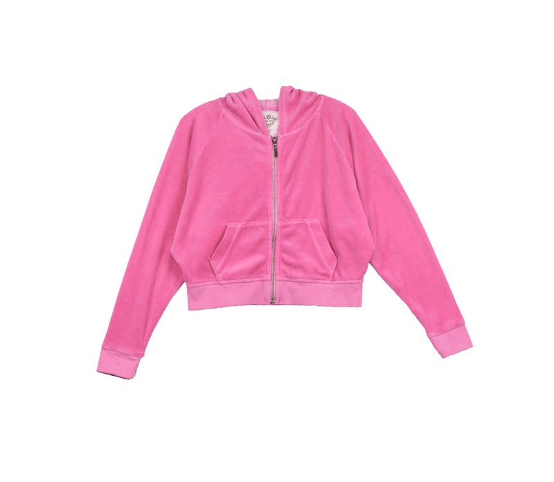 BRIGHT PINK LONG SLEEVE VELOUR HOODED ZIP WIDE JACKET