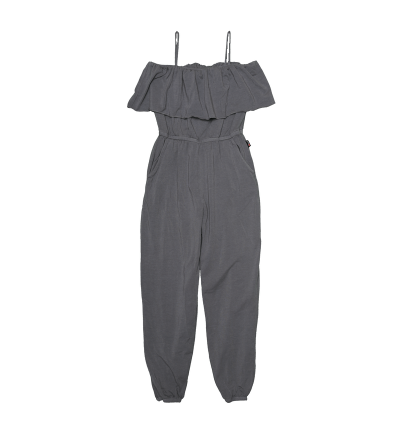 DK. GREY RUFFLE ROMPER WITH POCKETS