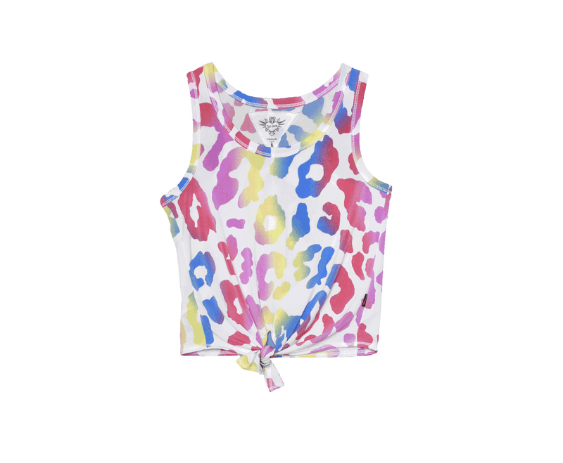 MULTI COLOR LEOPARD TIE FRONT RACER TANK