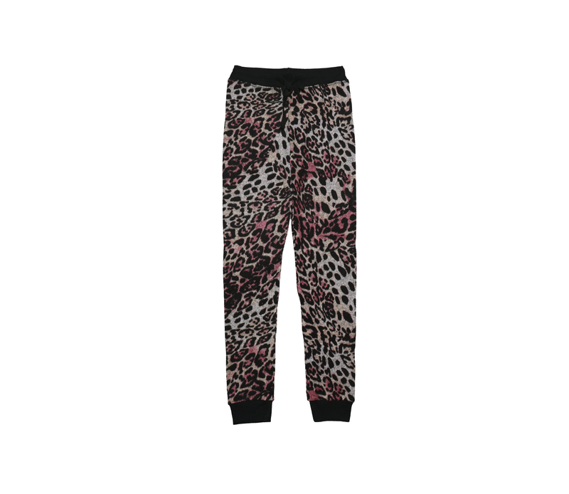 ROSE LEOPARD TIGHT FIT SWEAT PANTS WITH CUFF