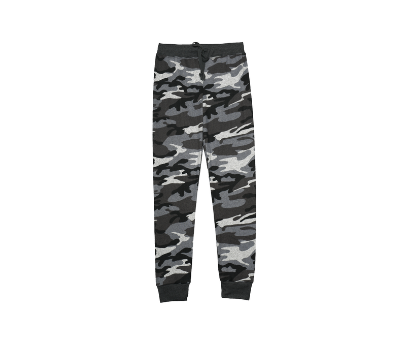 CHARCOAL CAMO TIGHT FIT SWEAT PANTS WITH CUFF