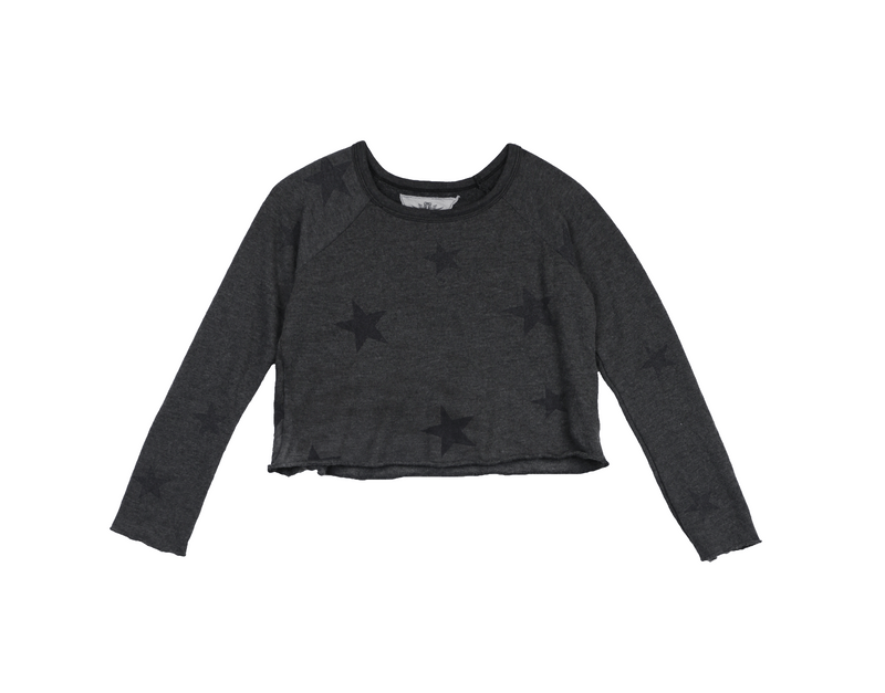 GIRLS BLACK STARS PRINT LONG SLEEVE EASY CREW