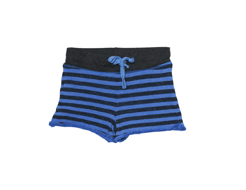 R BLUE CHARCOAL STRIPE SHORTS WITH RAW EDGE