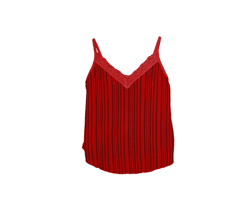 V RED VERTICAL STRIPES LACE CONTRAST CAMI