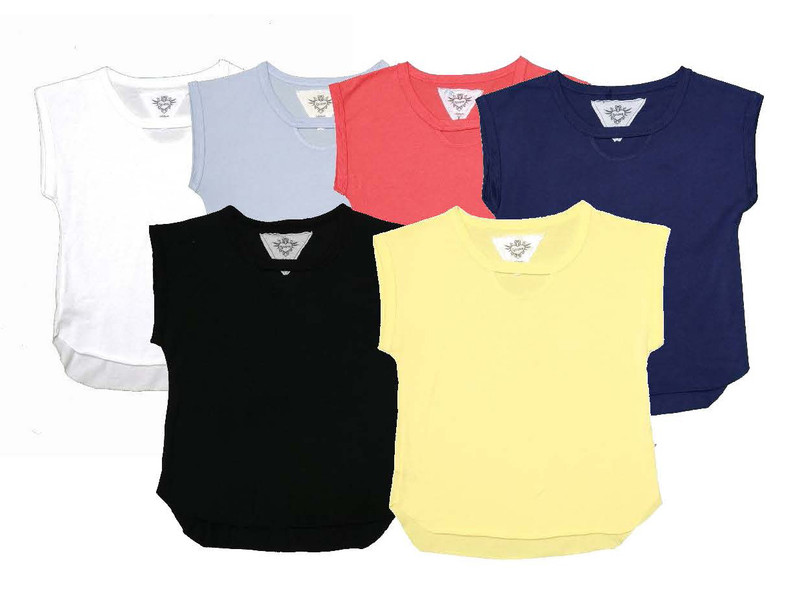 WHITE, CBLUE, CORAL, NAVY, BLACK, LT YELLOW MUSCLE TOP WITH FRONT CUT OUT