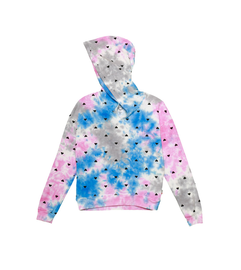 BGP TIE DYE WITH MINI BLACK HEARTS LONG SLEEVE LOOSE FIT HOODED PULLOVER