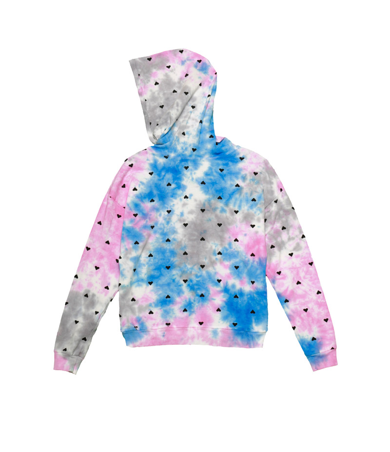 BGP TIE DYE WITH MINI BLACK HEARTS LONG SLEEVE LOOSE FIT HOODED PULLOVER - BACKVIEW