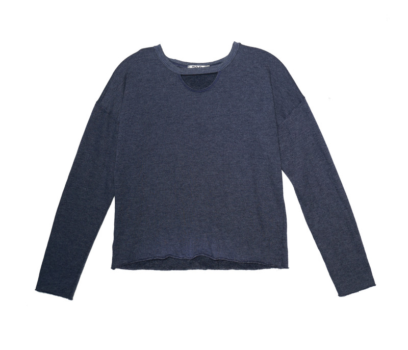NAVY LONG SLEEVE CREW WITH KEYHOLE FRONT 