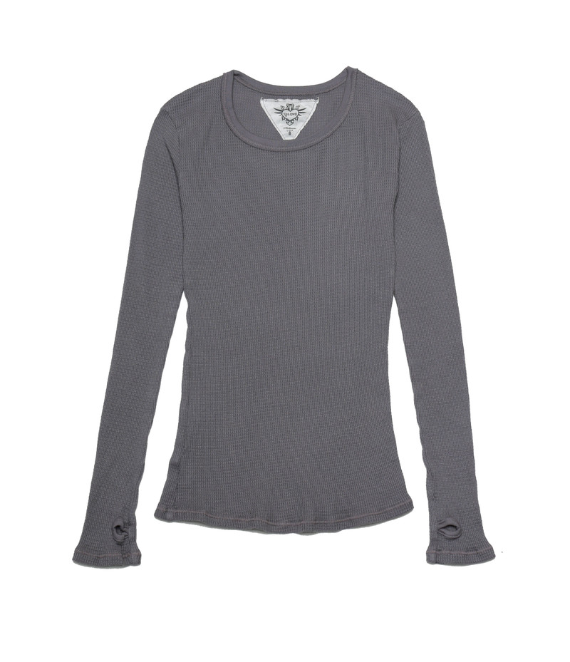 T GREY LONG SLEEVE THERMAL MODAL LYCRA CREW TOP WITH THUMBHOLE