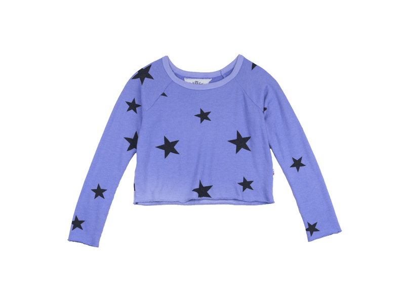 BRIGHT BLUE BLACK STAR PRINT LONG SLEEVE CREW TOP