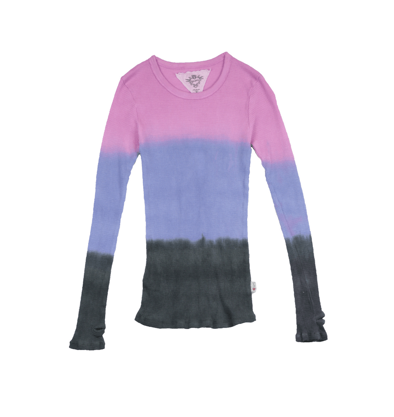 PINK BLUE BLACK TIE DYE LONG SLEEVE CHEWNECK WITH THUMBHOLES