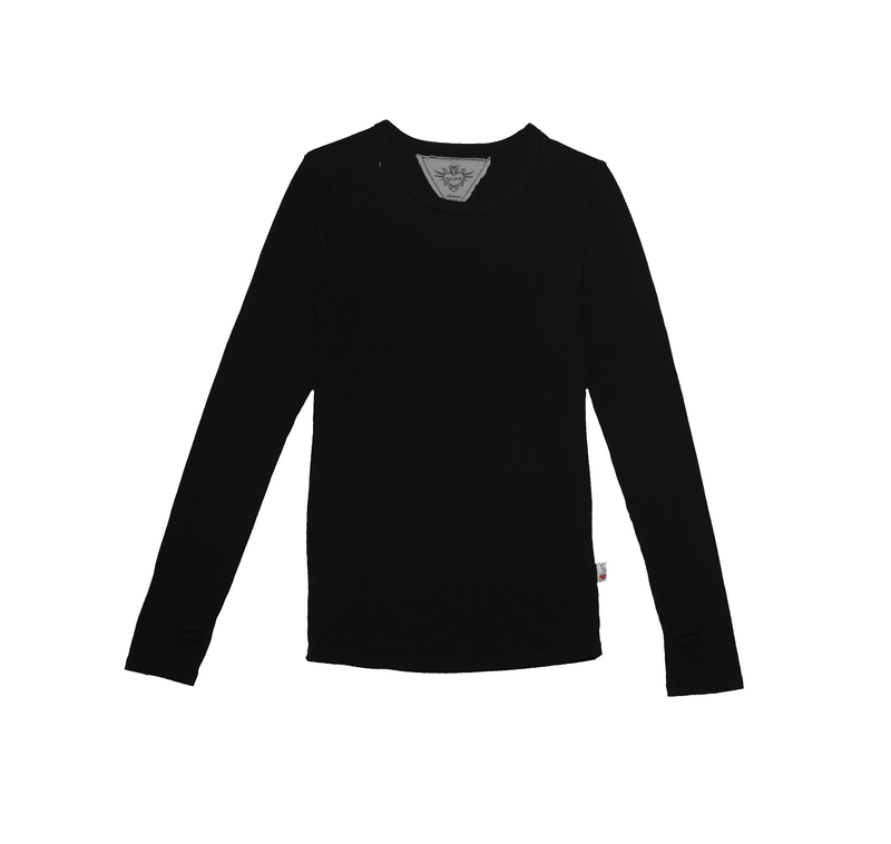 BLACK LONG SLEEVE JERSEY MODAL CREW NECK WITH THUMBHOLE
