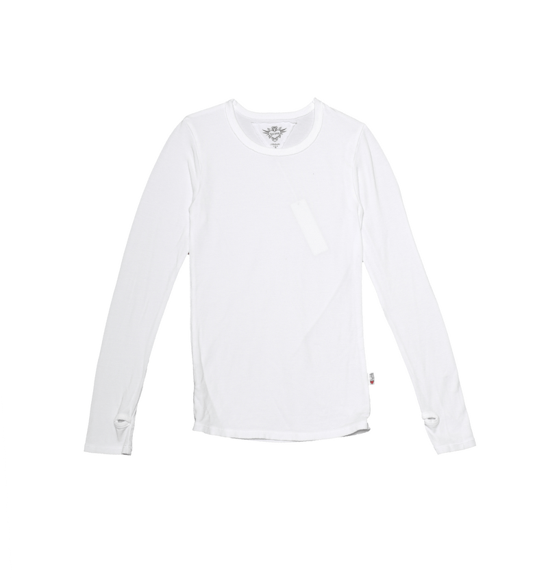 WHITE LONG SLEEVE JERSEY MODAL CREW NECK WITH THUMBHOLE