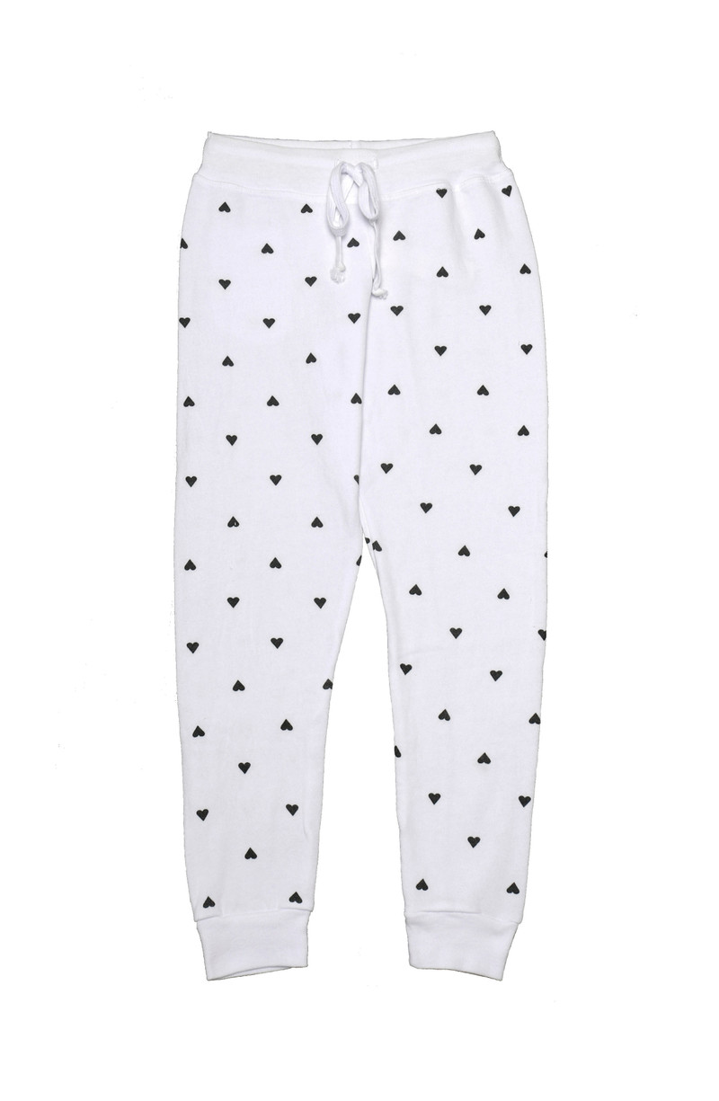 GIRLS MINI HEART PRINT CUFFED LOOP TERRY SWEATPANTS WITH BACK POCKET