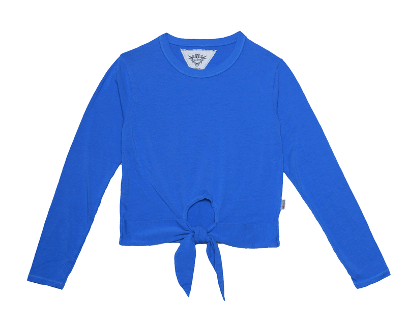 M BLUE LONG SLEEVE KEYHOLE TIE FRONT TOP