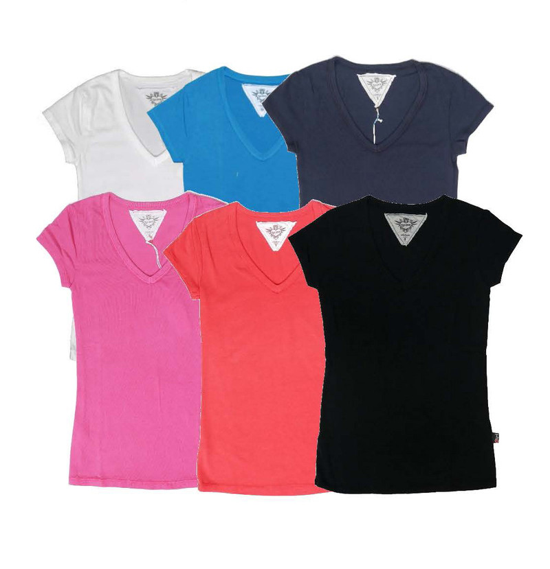 WHITE TURQ NAVY PINK RED BLACK CAP SLEEVE V-NECK TEE