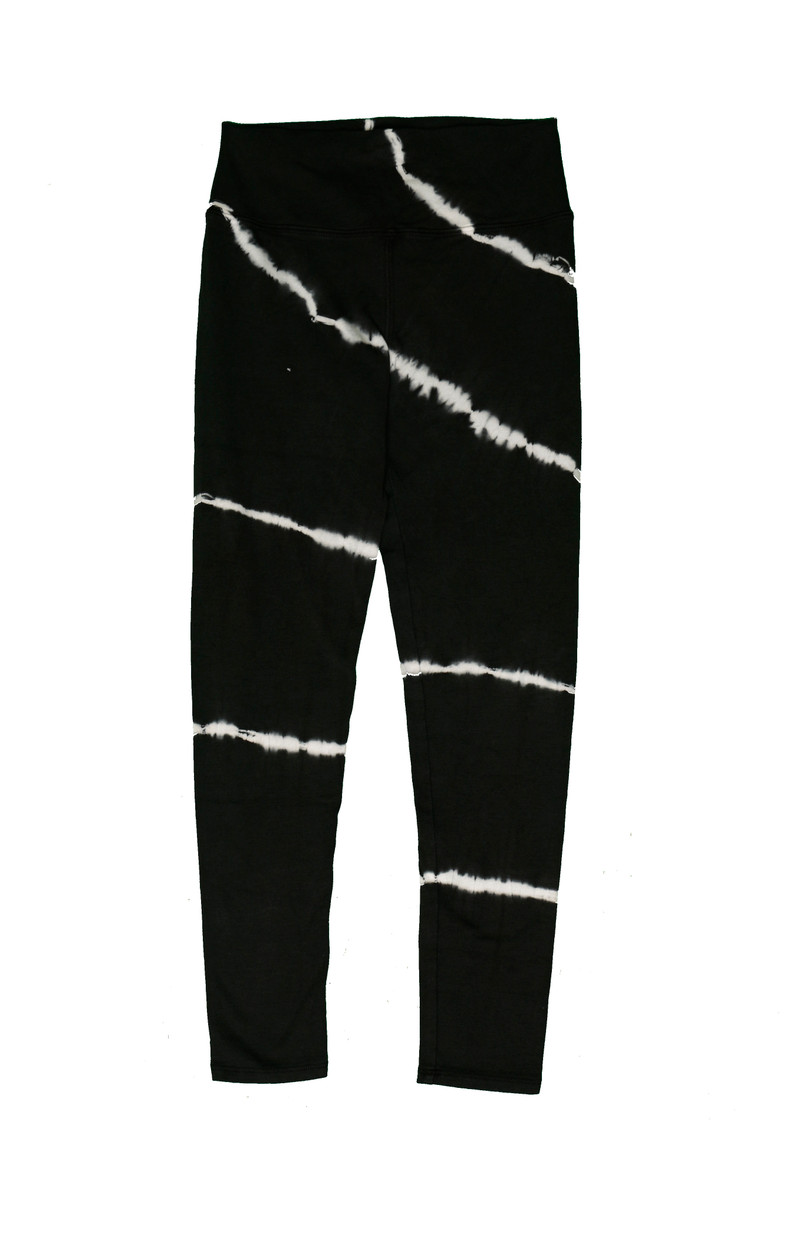 BLACK DIAGONAL STRIPES TIE DYE ATHLETIC LEGGINGS