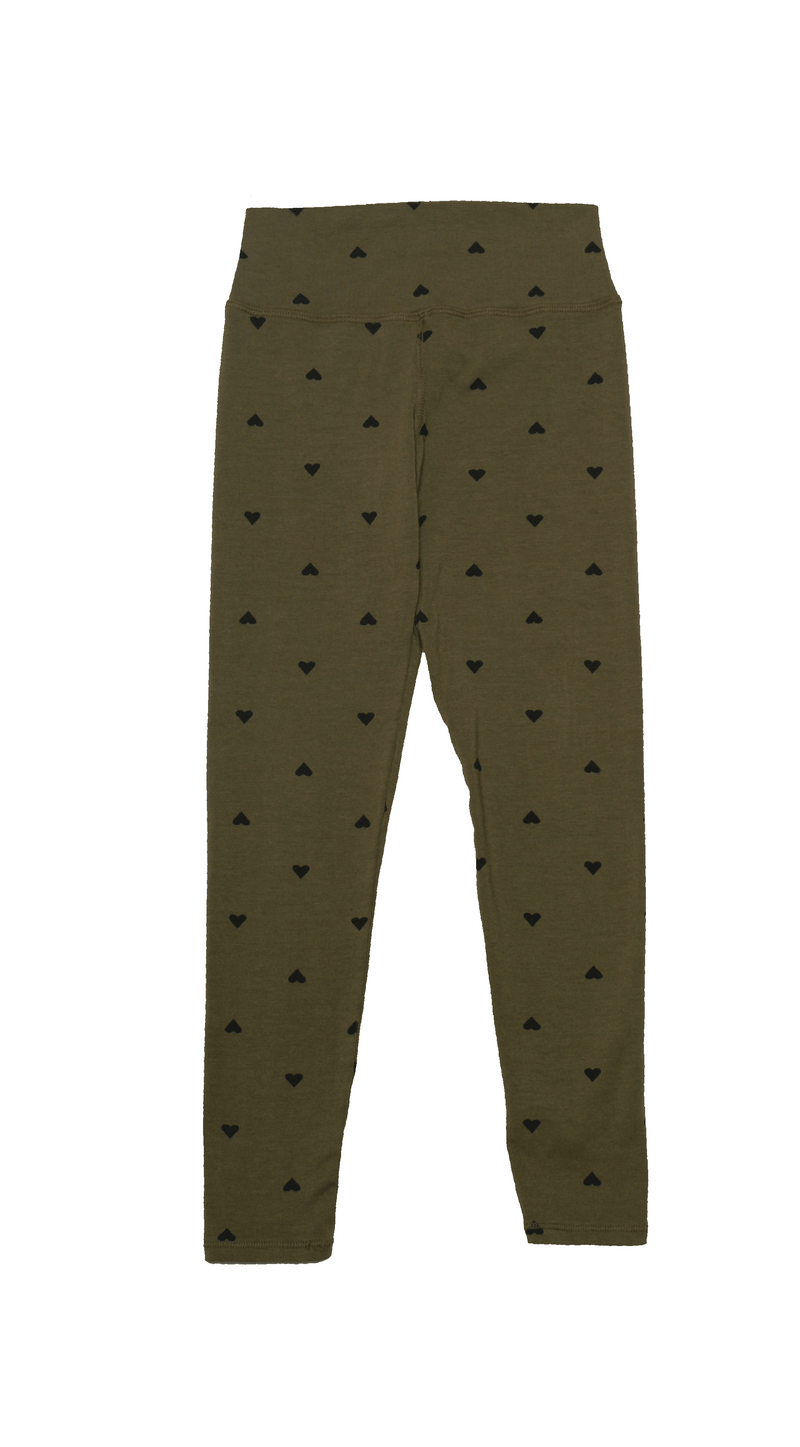 OLIVE GIRLS ATHLETIC LONG LEGGINGS WITH MINI HEARTS