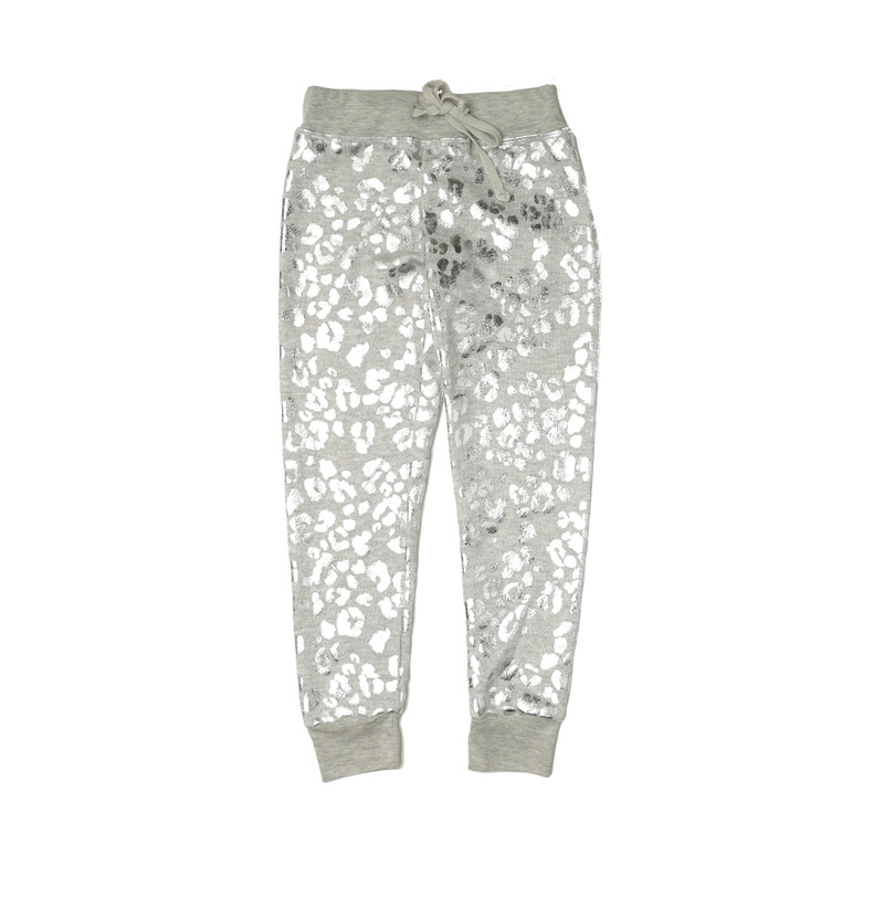 GREY METALIC LEOPARD PRINT TIGHT FIT SWEATPANTS WITH CUFF