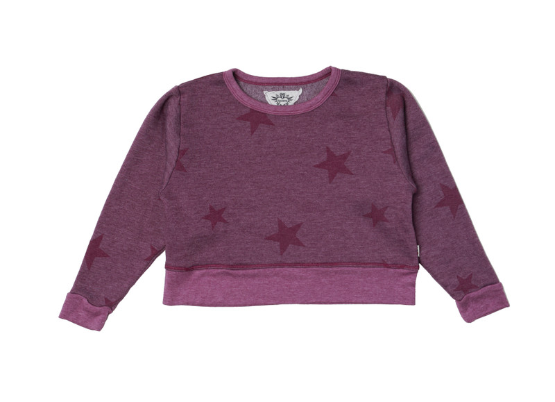 AMETHYST PINK STAR PRINT LONG SLEEVE BOXY CREW TOP