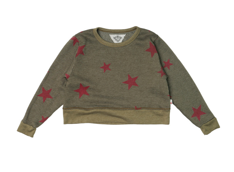 OLIVE PINK STAR PRINT LONG SLEEVE BOXY CREW TOP