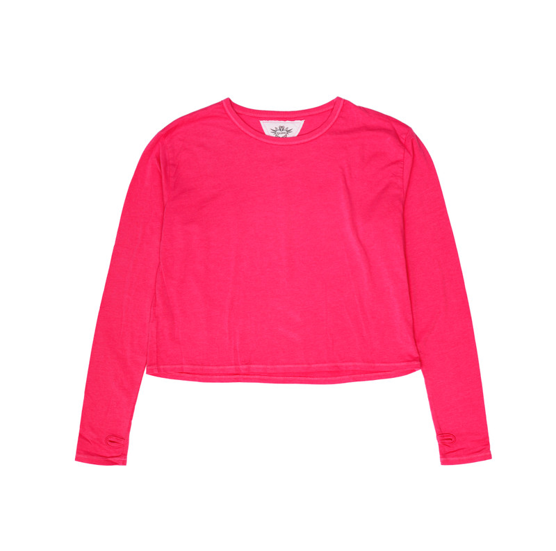 FUCHSIA LONG SLEEVE BOXY TEE WITH THUMBHOLES